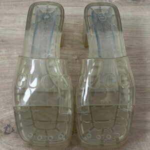 Gucci Clear Block Heel Platform Logo Slide Sandals size 35